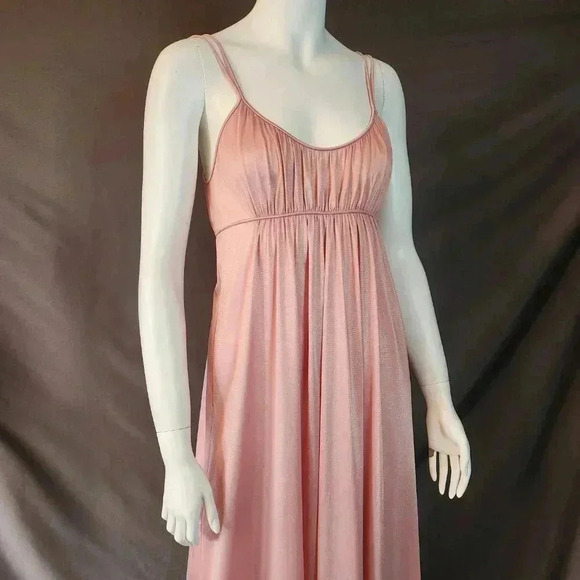 Vintage 70s Blush Pink Empire Waist Slip Nightgown Dress S - Picture 9 of 13